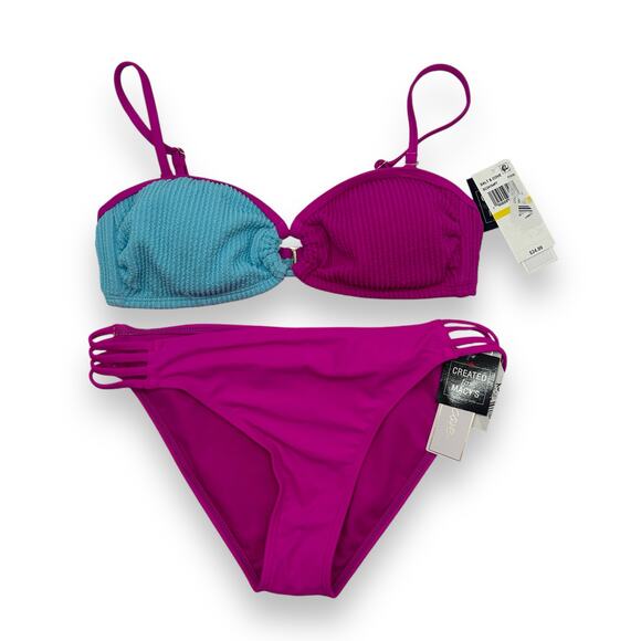 NEW Salt + Cove Macy's Bikini Size Medium Pink Blue Ribbed Colorblock Hipster - Picture 1 of 11